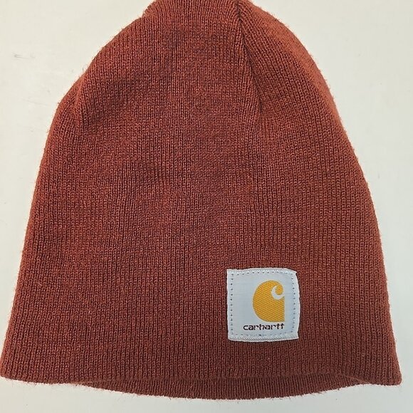 Carhartt Hat Beanie Knit Acrylic Brown Patch Logo One Size Winter Cap Adult Warm - Picture 1 of 5